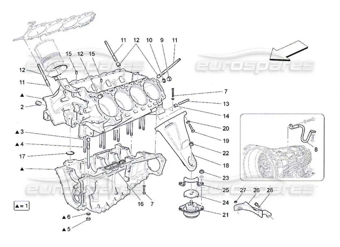 maserati qtp. (2010) 4.7 crankcase diagrama de piezas