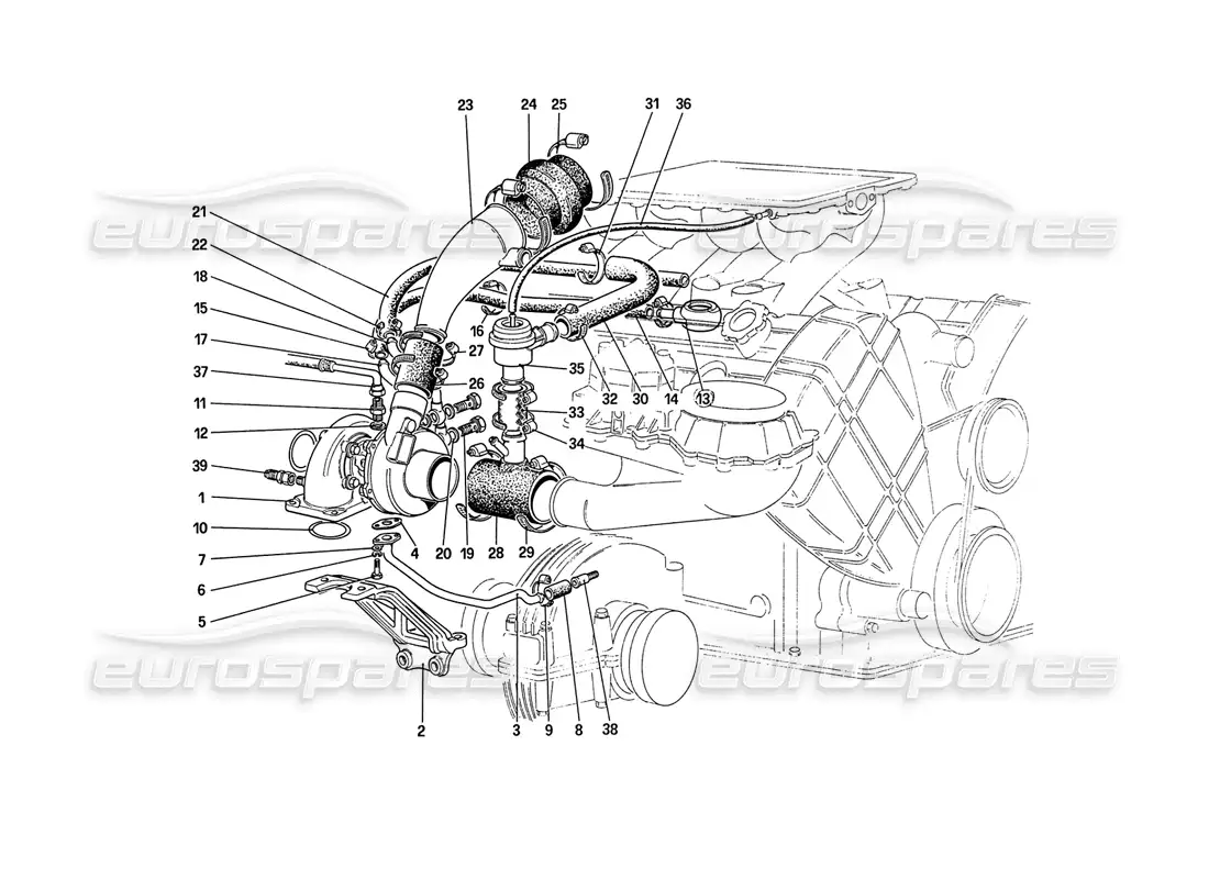 ferrari 208 turbo (1989) turbo - diagrama de piezas del sistema de carga