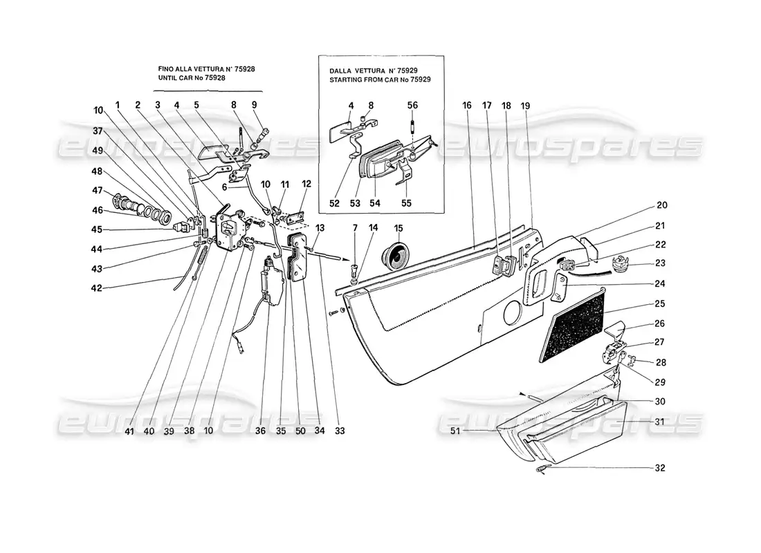 ferrari 208 turbo (1989) diagrama de piezas de puertas (desde el automóvil 71597)