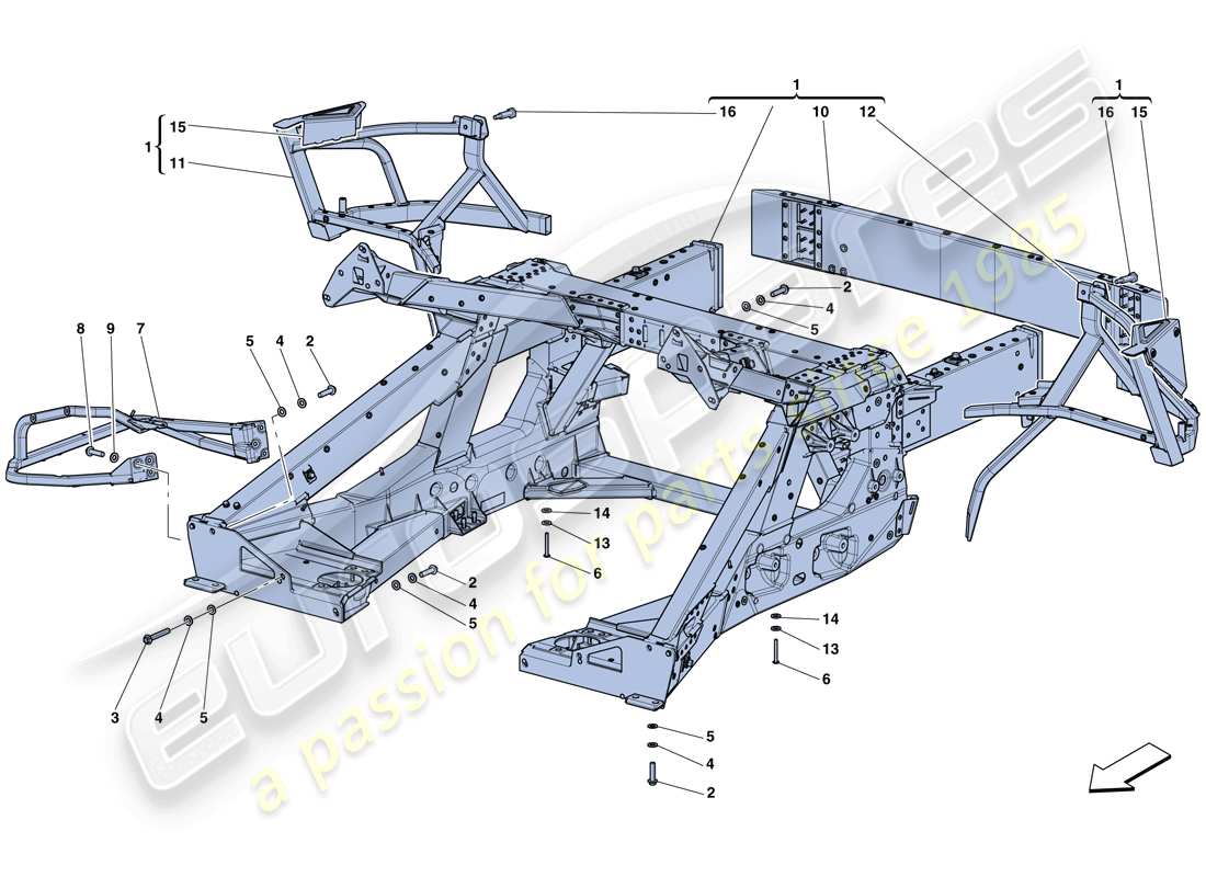 ferrari laferrari aperta (usa) subchasis trasero diagrama de piezas