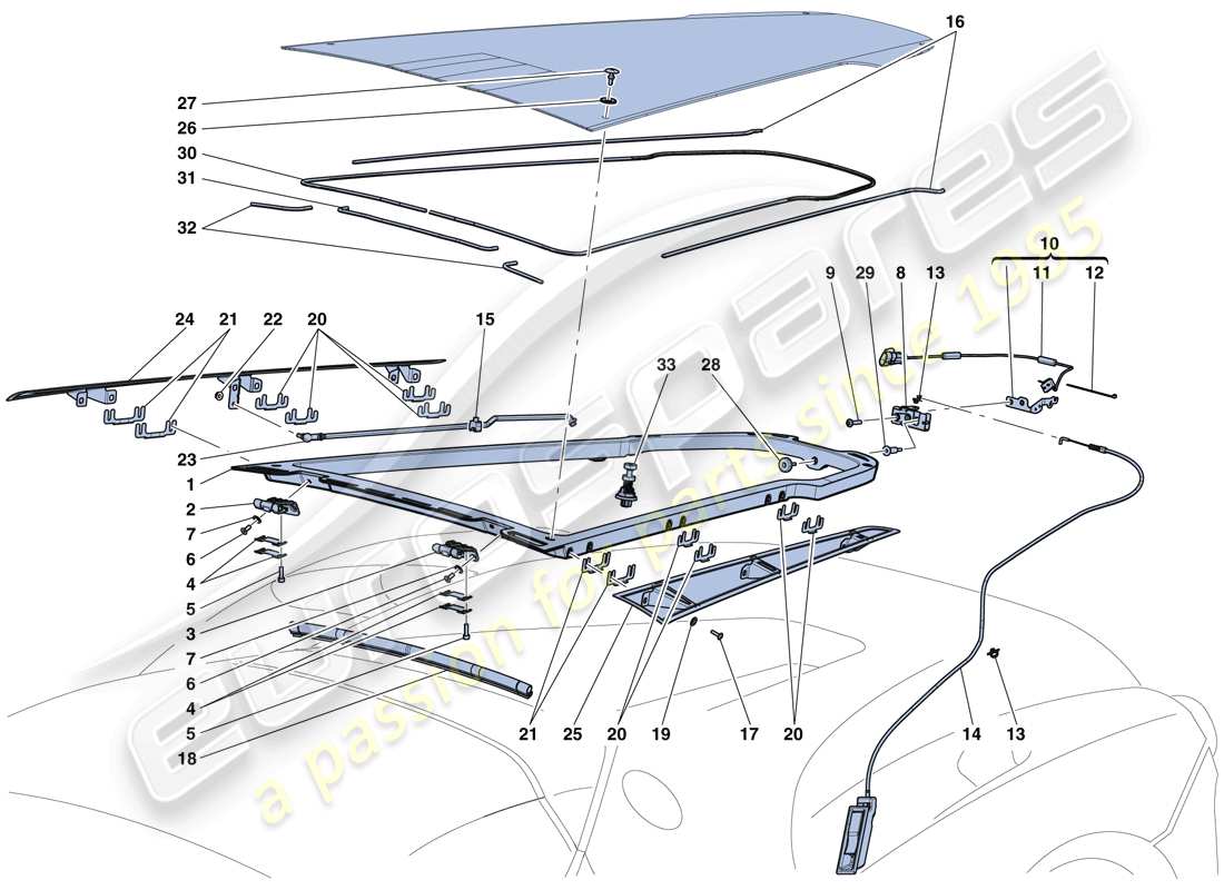 ferrari laferrari aperta (usa) tapa del compartimiento del motor y mecanismo de liberación diagrama de piezas