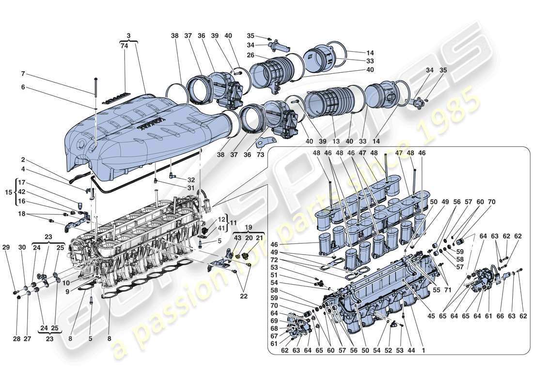 ferrari laferrari aperta (usa) colector de admisión diagrama de piezas