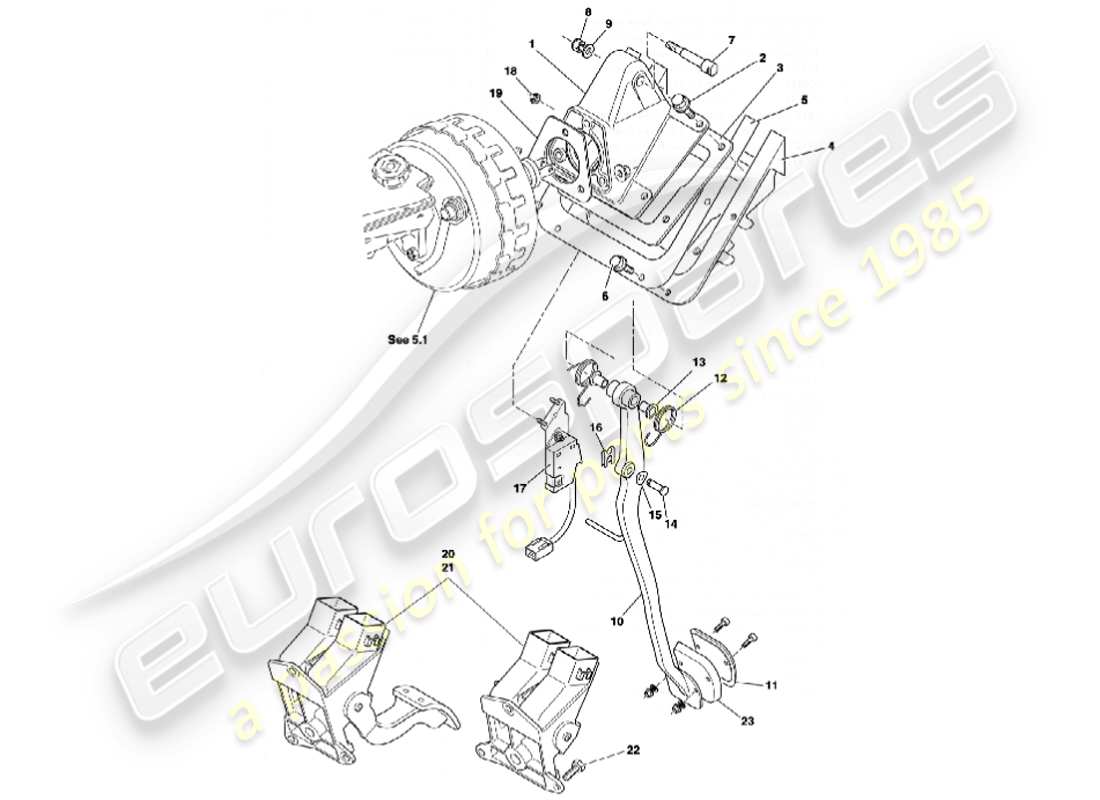 aston martin vanquish (2001) diagrama de piezas del engranaje del pedal