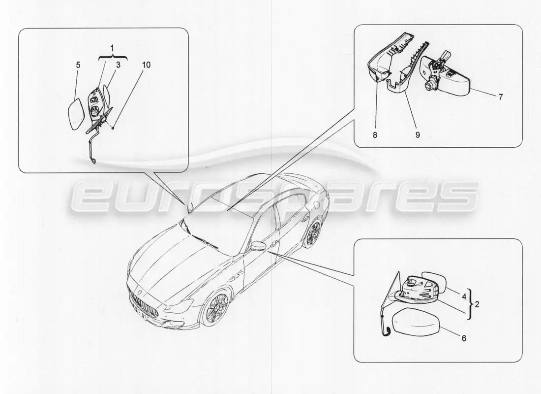 maserati qtp. v8 3.8 530bhp 2014 auto diagrama de piezas de los espejos retrovisores internos y externos