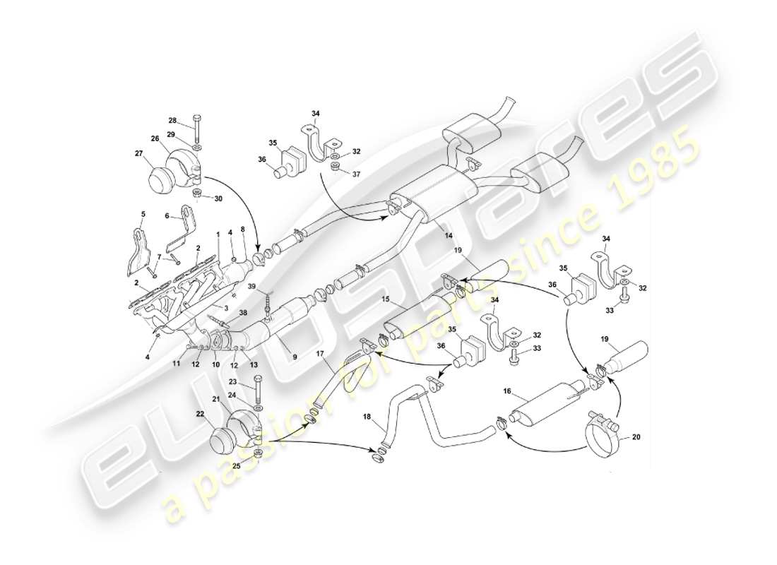 aston martin db7 vantage (2000) diagrama de piezas del sistema de escape