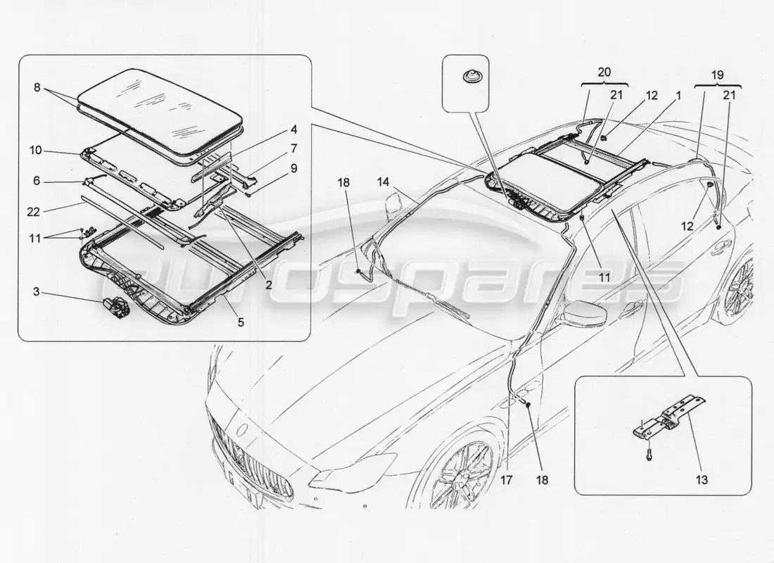 maserati qtp. v8 3.8 530bhp 2014 auto diagrama de piezas del techo corredizo