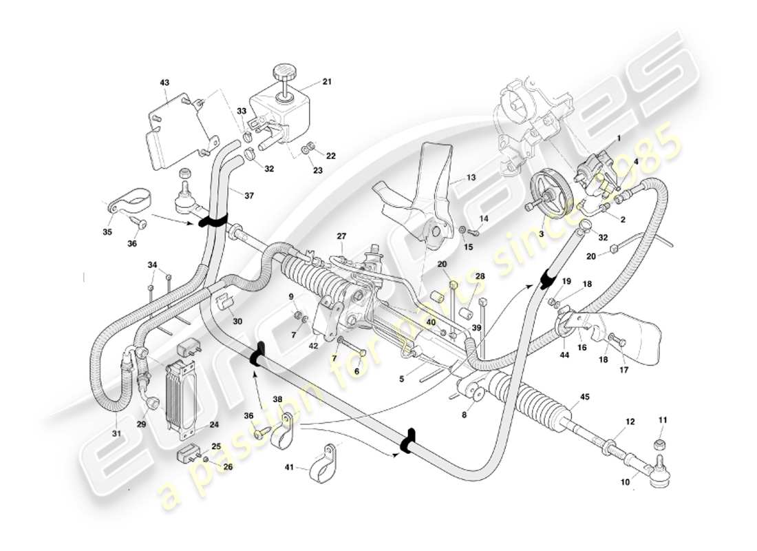aston martin db7 vantage (2002) diagrama de piezas de la dirección asistida