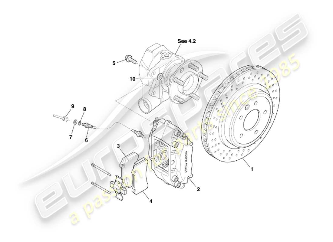 aston martin db7 vantage (2004) diagrama de piezas de frenos traseros