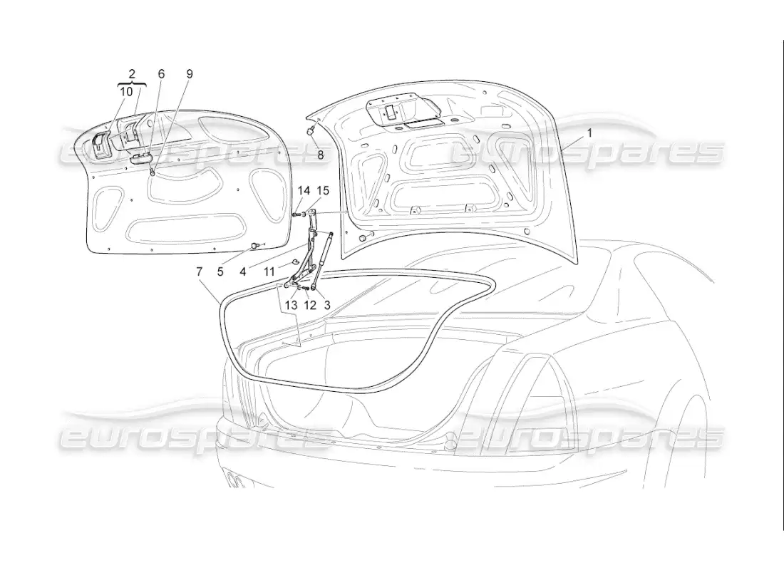 maserati qtp. (2010) 4.7 auto rear lid diagrama de piezas
