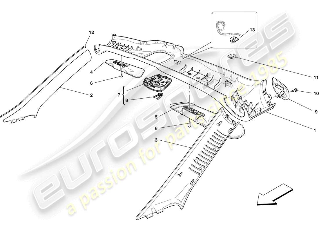 ferrari california (rhd) accesorios y acabados del techo diagrama de piezas