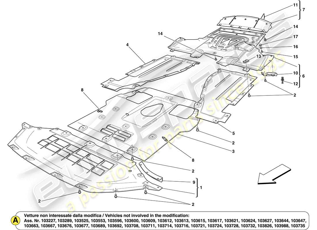 ferrari california (rhd) protección de bajos y secciones de bandeja plana diagrama de piezas