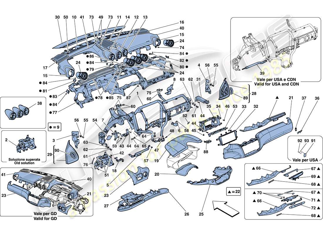 ferrari ff (europe) diagrama de piezas del tablero