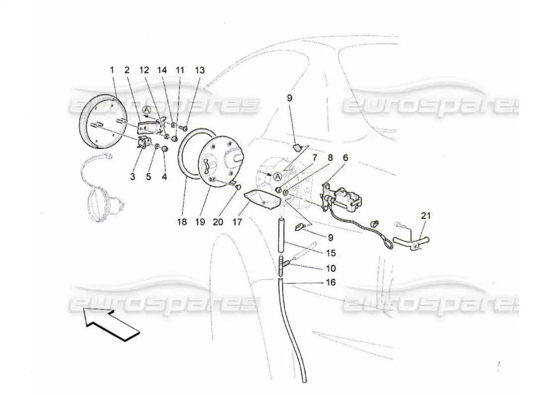 maserati qtp. (2010) 4.2 puerta y controles del tanque de combustible diagrama de piezas