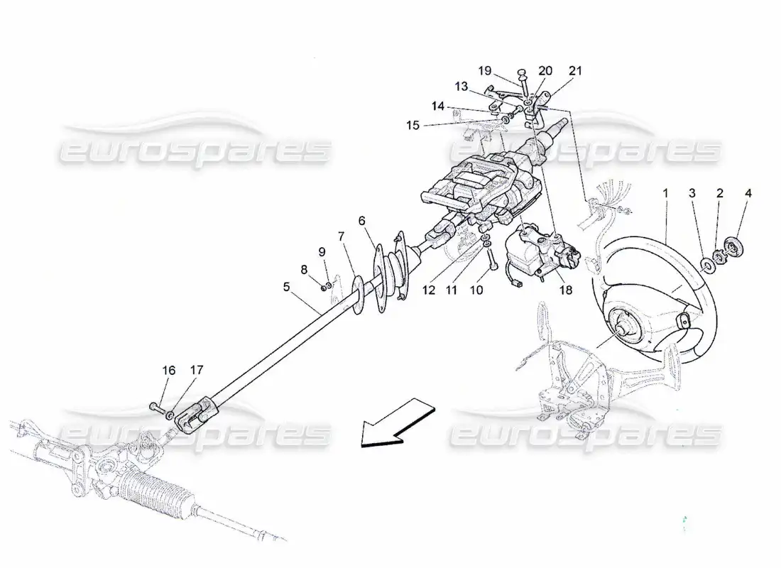 maserati qtp. (2010) 4.7 columna de dirección y unidad de volante diagrama de piezas