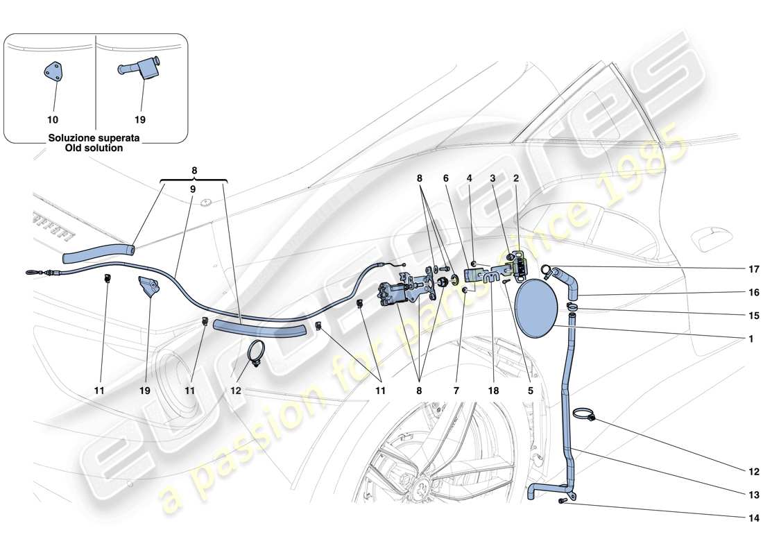 ferrari 488 gtb (rhd) tapa de llenado de combustible y controles diagrama de piezas