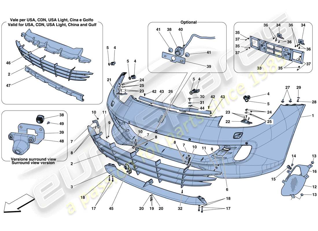 ferrari gtc4 lusso t (rhd) parachoques delantero diagrama de piezas