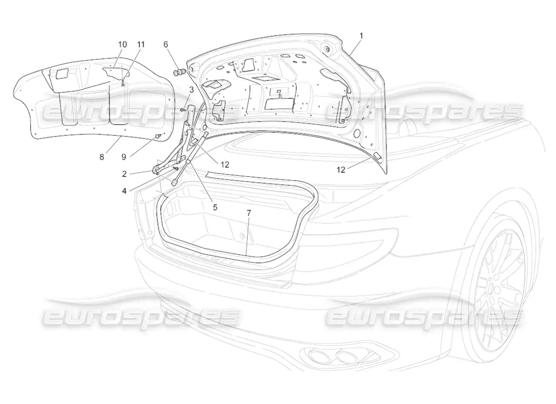 maserati grancabrio (2010) 4.7 rear lid diagrama de piezas