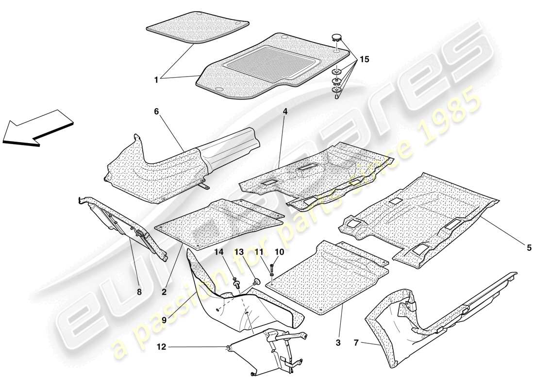 ferrari 599 sa aperta (usa) adornos y alfombrillas del habitáculo diagrama de piezas