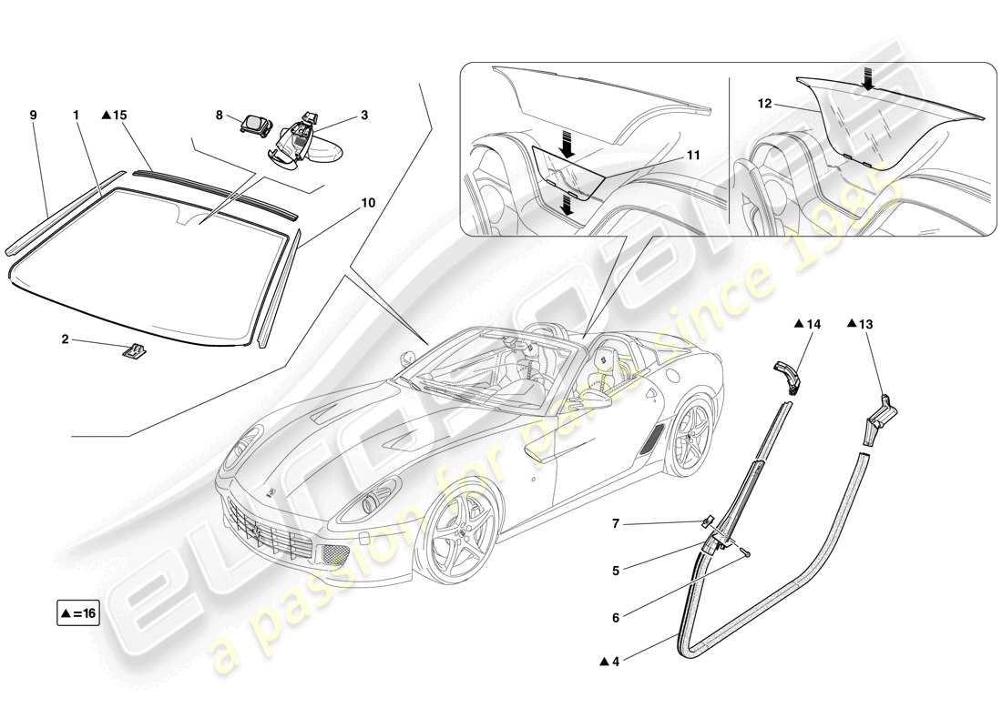 ferrari 599 sa aperta (usa) pantallas, ventanas y juntas diagrama de piezas