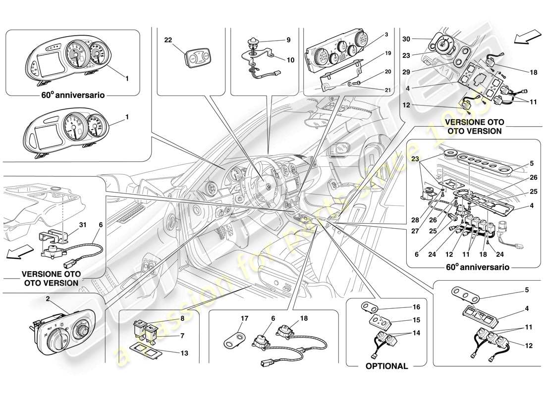 ferrari 612 sessanta (rhd) instrumentación diagrama de piezas