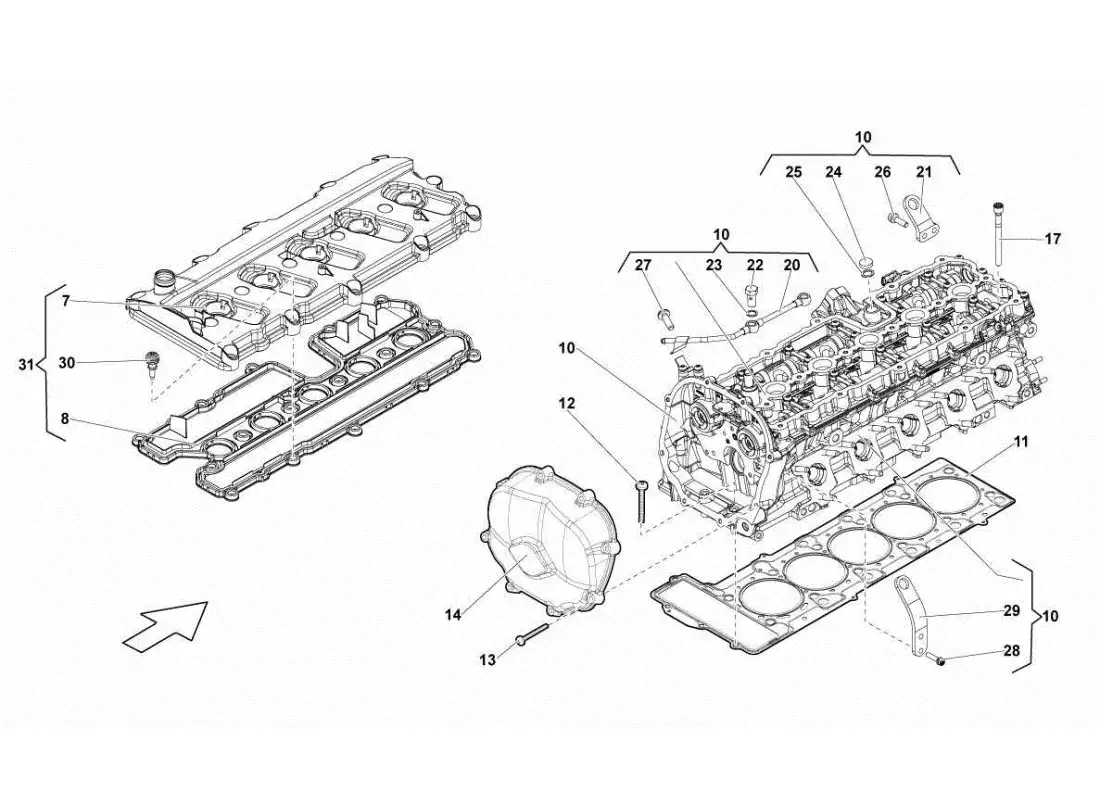 lamborghini gallardo sts ii sc diagrama de piezas de tapa y culata derecha 1-5