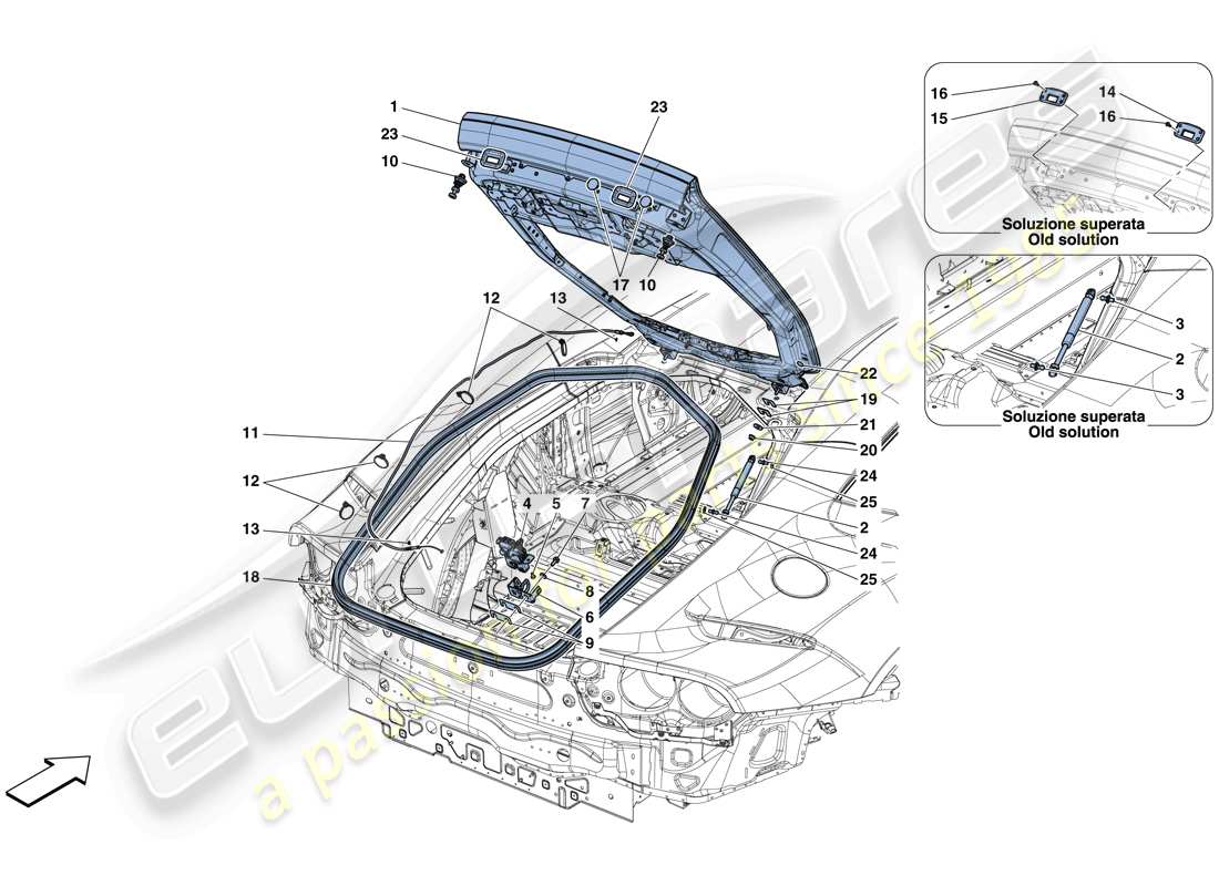 ferrari 812 superfast (usa) tapa trasera y mecanismo de apertura diagrama de piezas