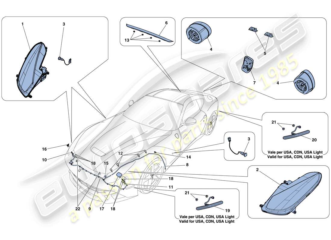 ferrari f12 berlinetta (usa) diagrama de piezas de faros y luces traseras