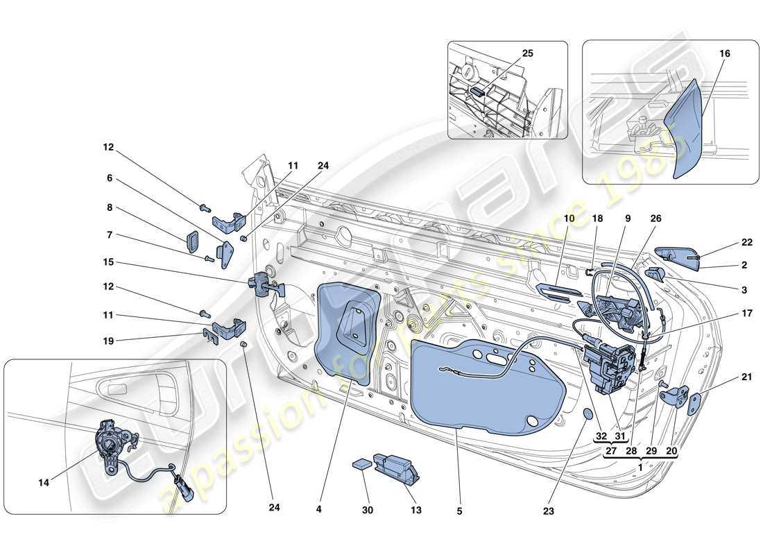 ferrari 458 spider (europe) puertas - mecanismo de apertura y bisagras diagrama de piezas