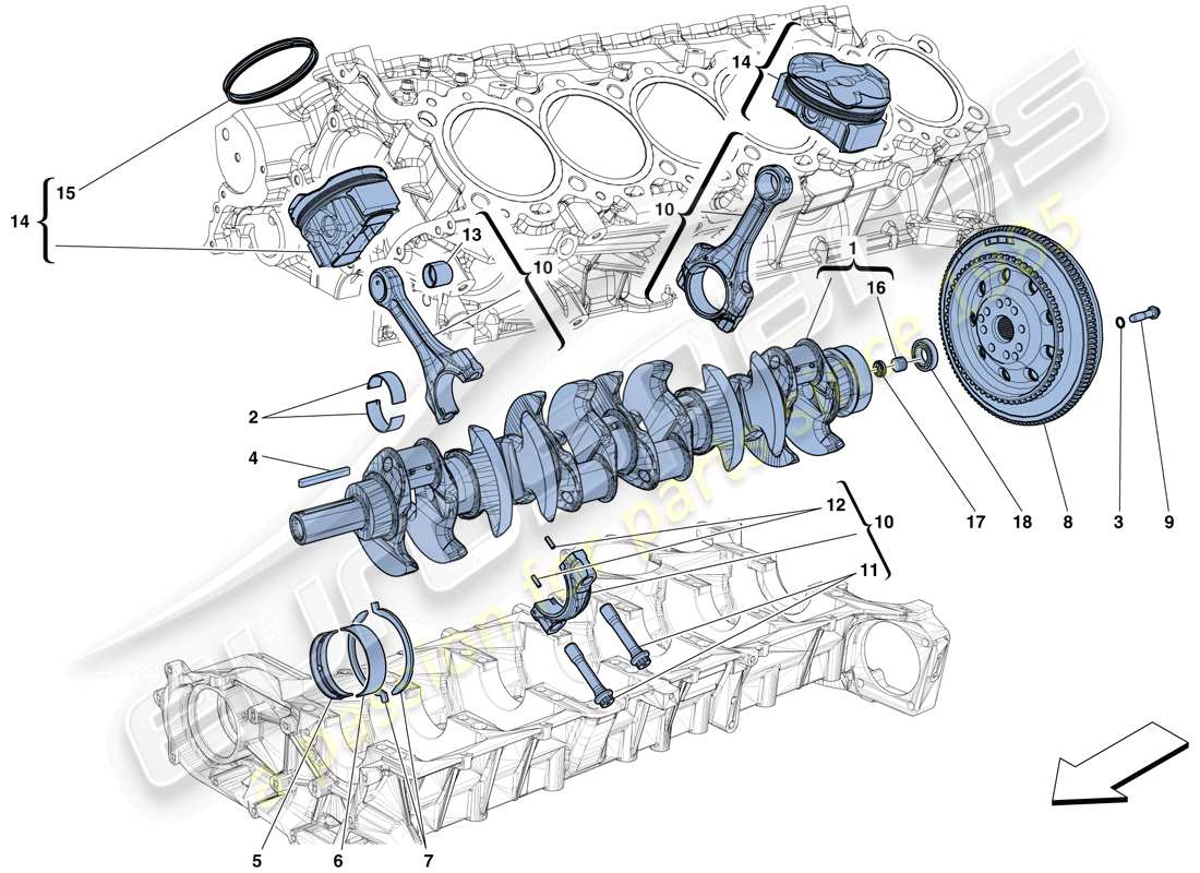 ferrari 812 superfast (usa) cigüeñal - biela ​​y pistones diagrama de piezas