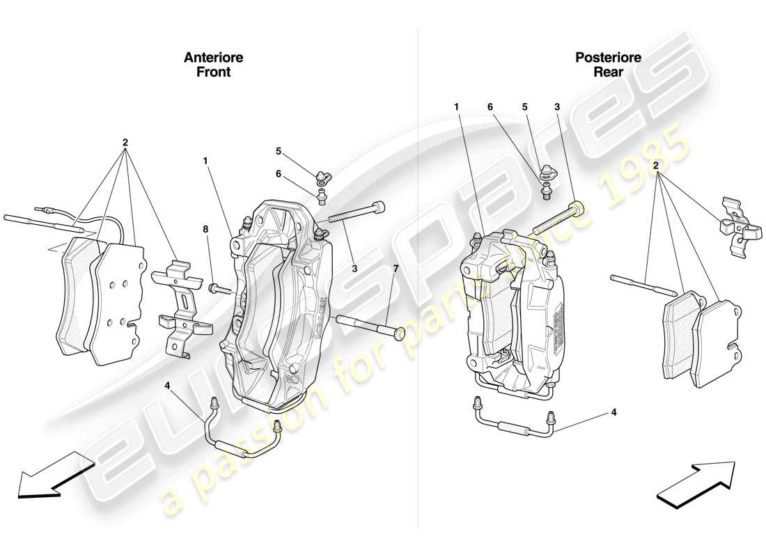 ferrari f430 scuderia spider 16m (europe) pinzas de freno delantero y trasero diagrama de piezas