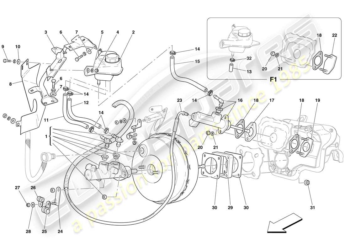 ferrari 612 scaglietti (europe) hydraulic brake and clutch control part diagram