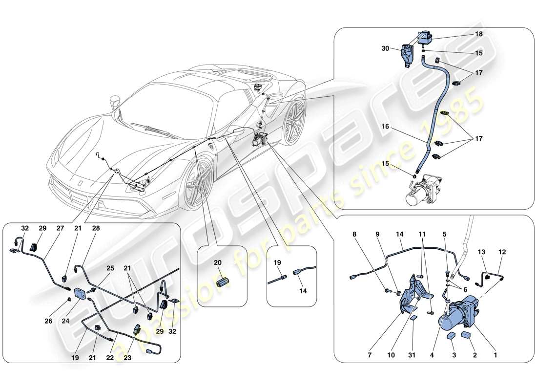 ferrari 488 spider (usa) diagrama de piezas del sistema de elevación de vehículos