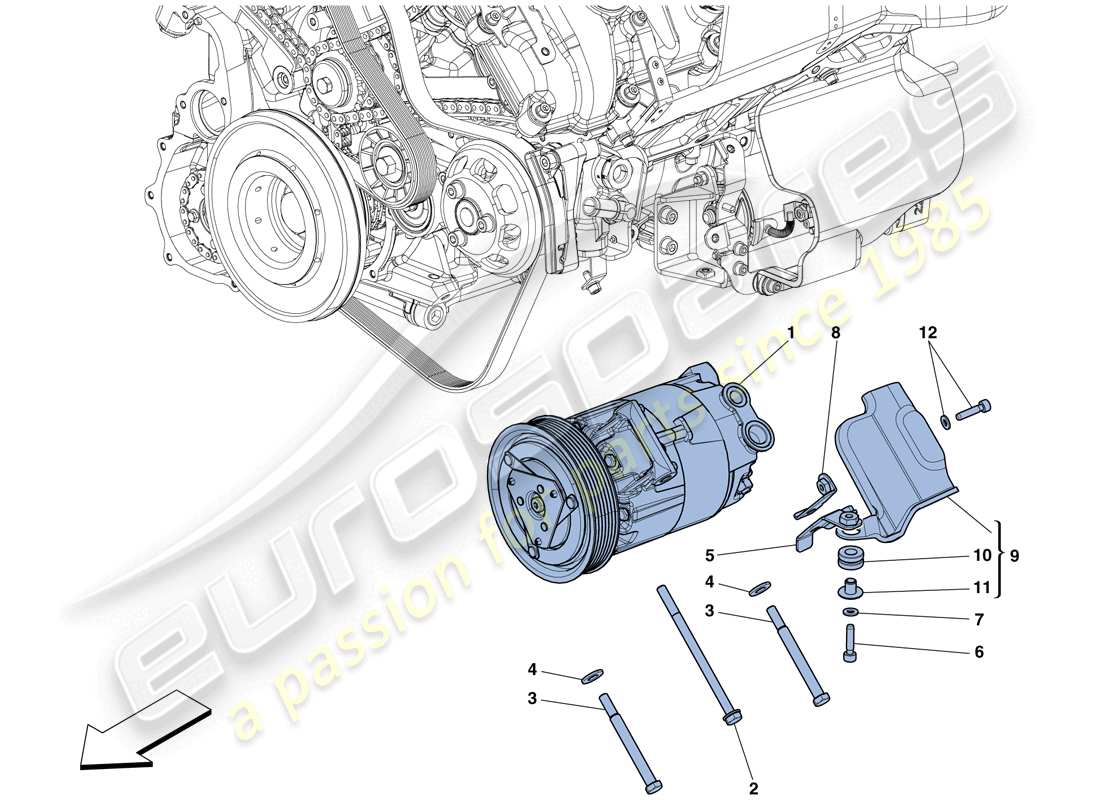 ferrari 458 italia (rhd) diagrama de piezas del compresor del sistema de ca