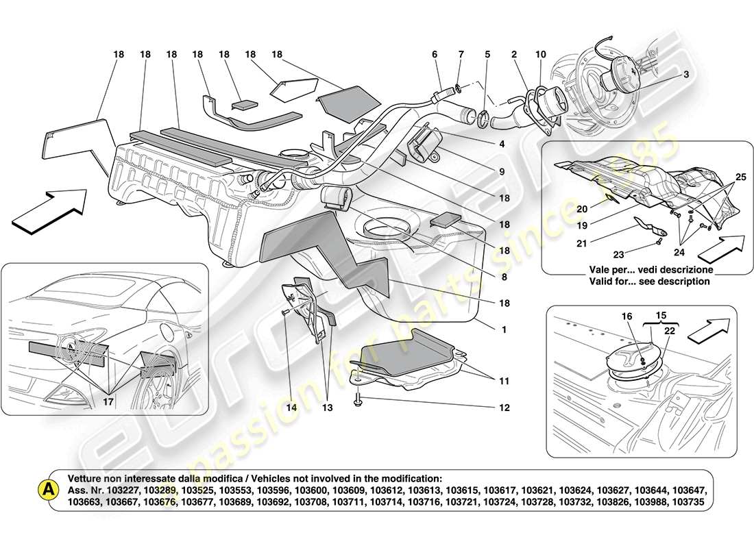 ferrari california (rhd) diagrama de piezas del tanque de combustible