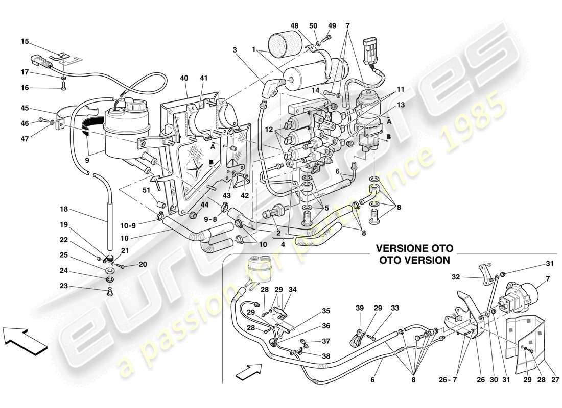 ferrari 612 sessanta (europe) diagrama de piezas de la unidad de potencia y el tanque