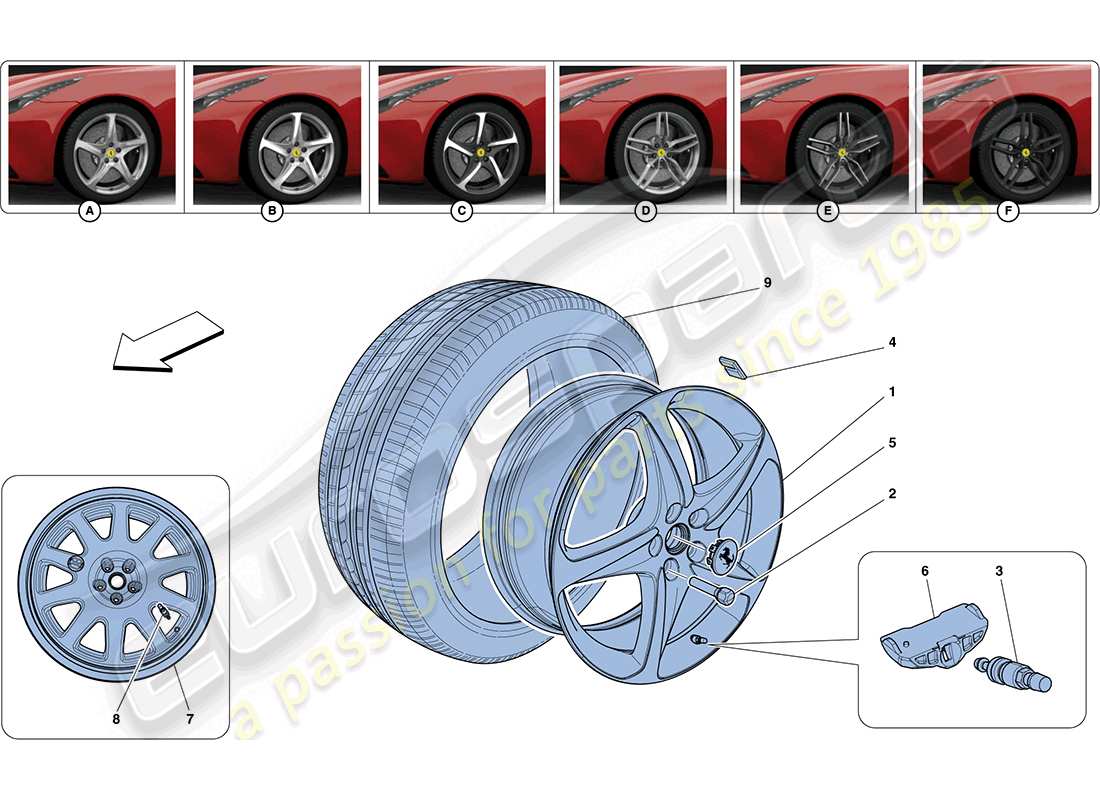 ferrari ff (europe) ruedas diagrama de piezas