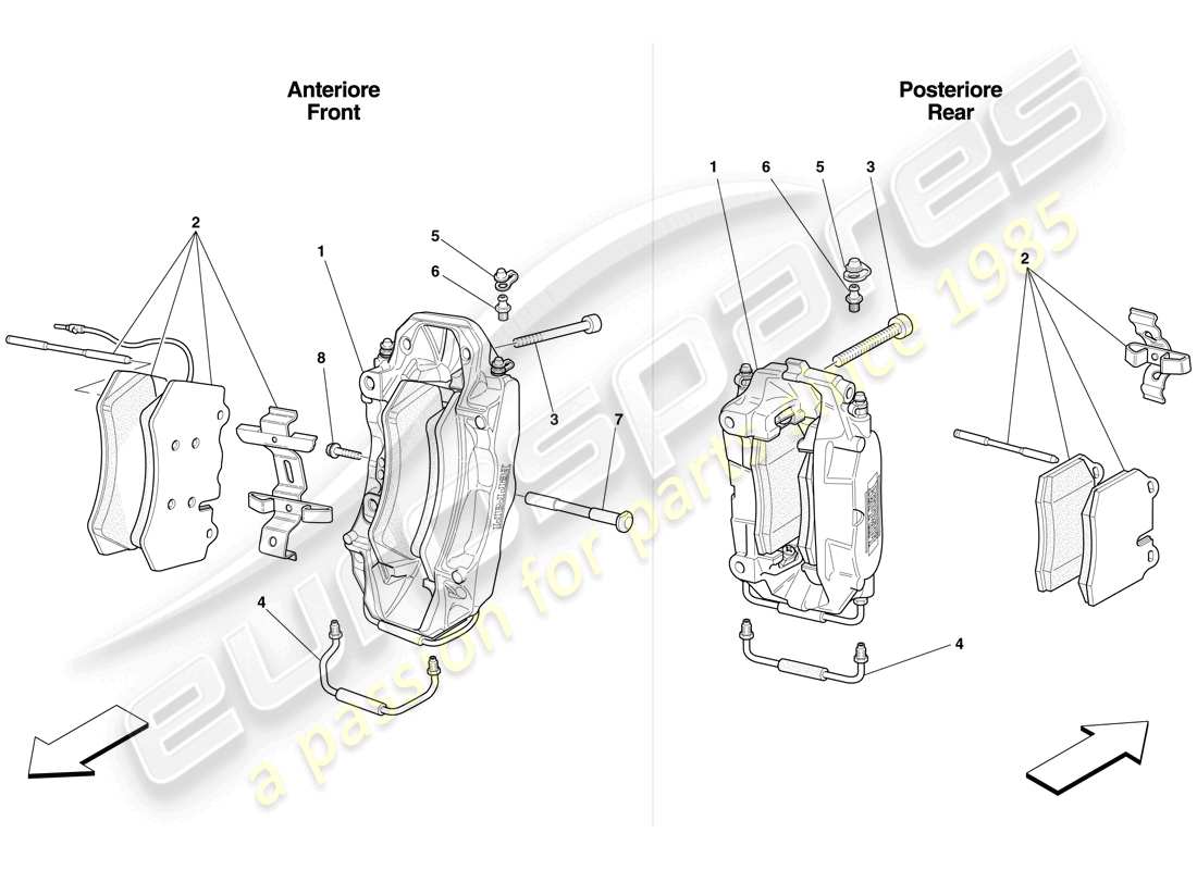 ferrari f430 scuderia (usa) pinzas de freno delantero y trasero diagrama de piezas