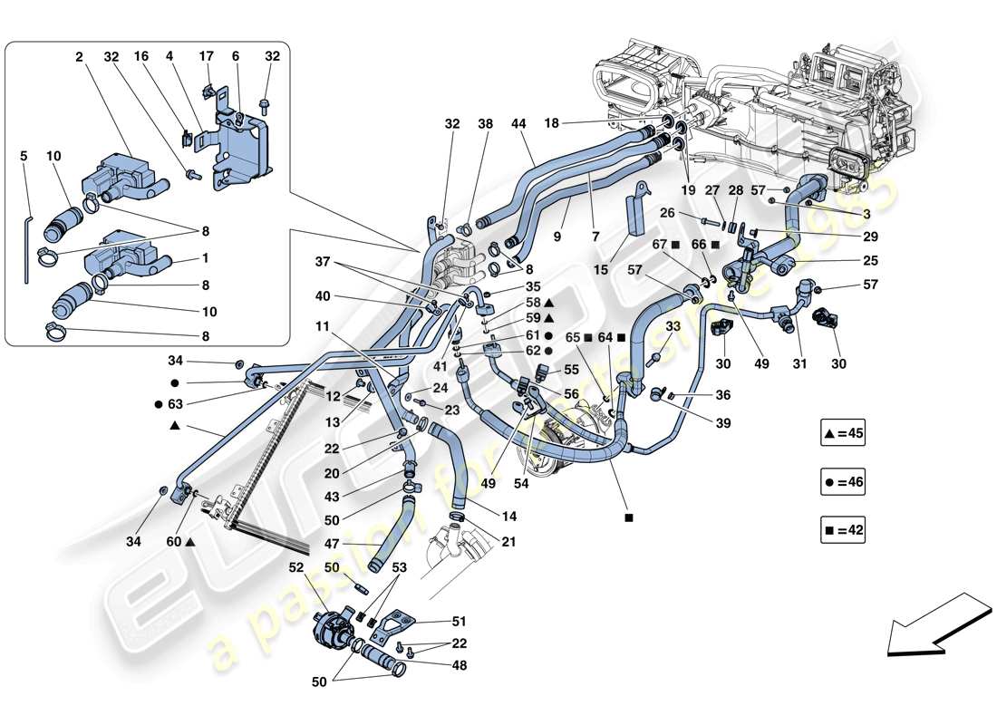 ferrari gtc4 lusso (europe) sistema de ca - agua y freón diagrama de piezas