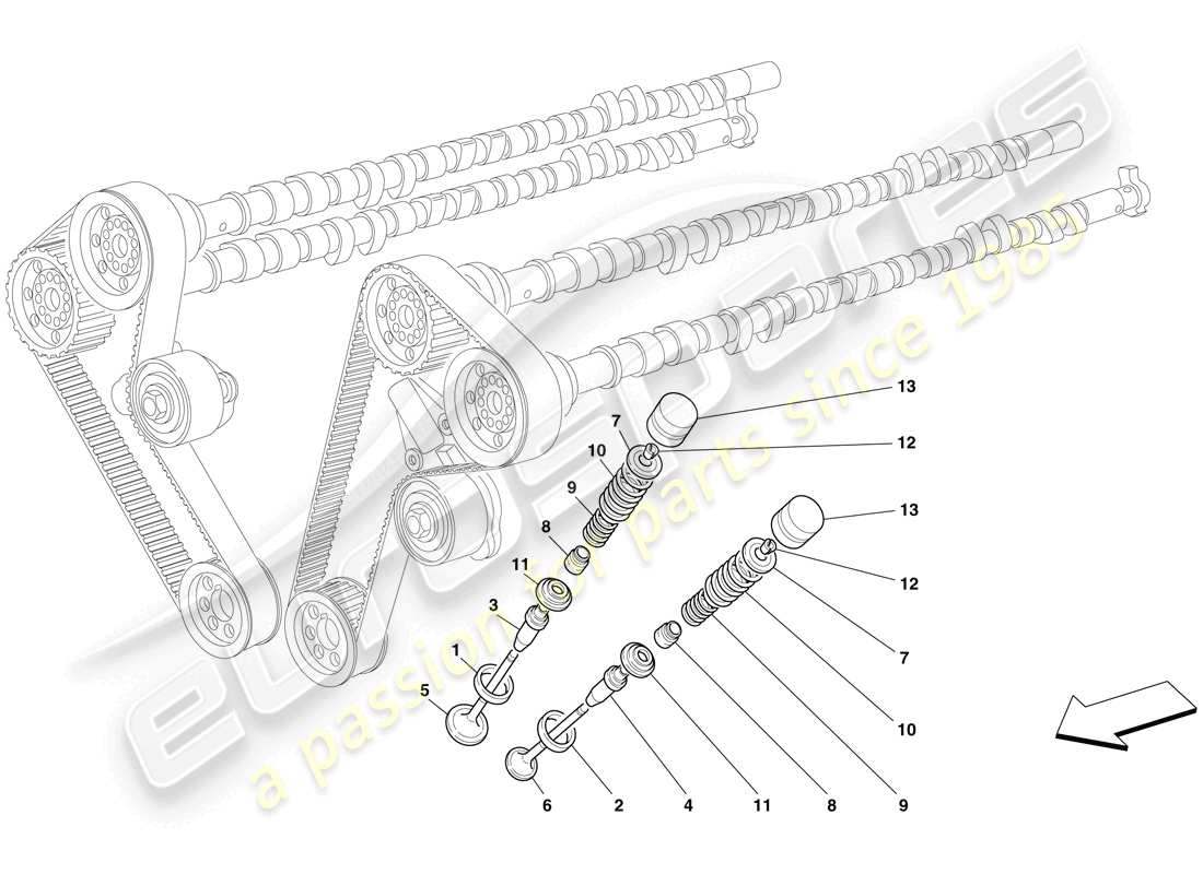 ferrari 612 scaglietti (rhd) distribución - válvulas diagrama de piezas