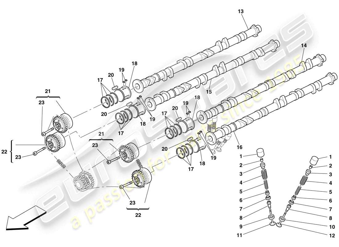 ferrari 599 gtb fiorano (europe) sistema de distribución - taqués y ejes diagrama de piezas