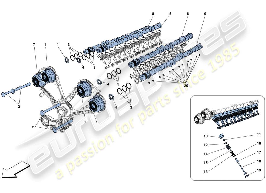 ferrari 812 superfast (usa) sistema de distribución - taqués diagrama de piezas