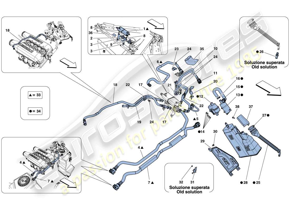 ferrari 458 italia (rhd) diagrama de piezas del sistema de control de emisiones evaporativas