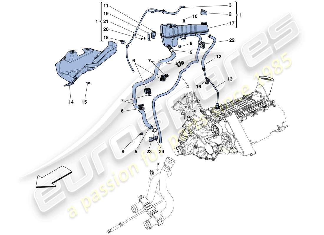 ferrari 458 italia (usa) enfriamiento - tanque colector y tuberías diagrama de piezas