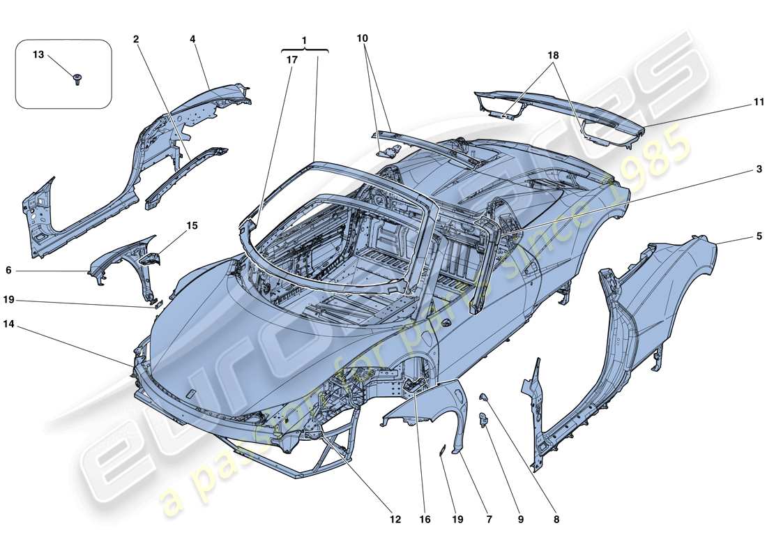 ferrari 458 spider (europe) carrocería - diagrama de piezas de acabado externo