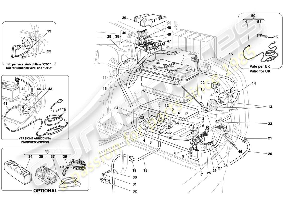 ferrari 612 scaglietti (usa) diagrama de piezas de la batería
