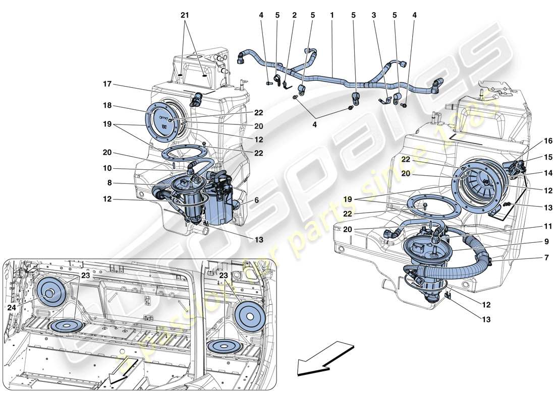 ferrari 488 spider (rhd) bombas y tubos del sistema de combustible diagrama de piezas