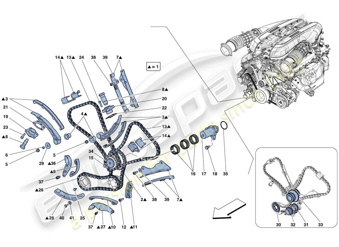 ferrari 812 superfast (usa) sistema de distribución - diagrama de piezas de transmisión