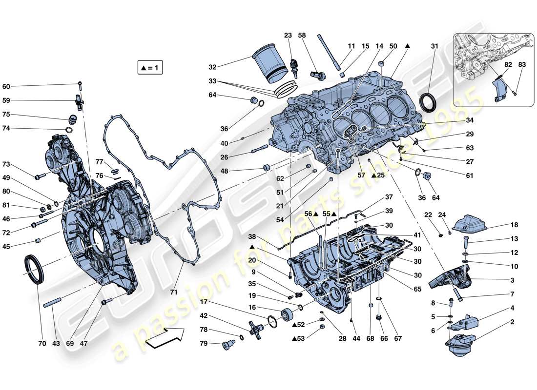 ferrari 488 gtb (rhd) crankcase diagrama de piezas