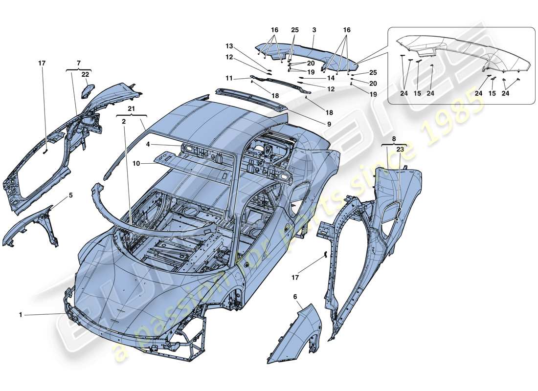 ferrari 488 gtb (rhd) carroceria - acabado externo diagrama de piezas