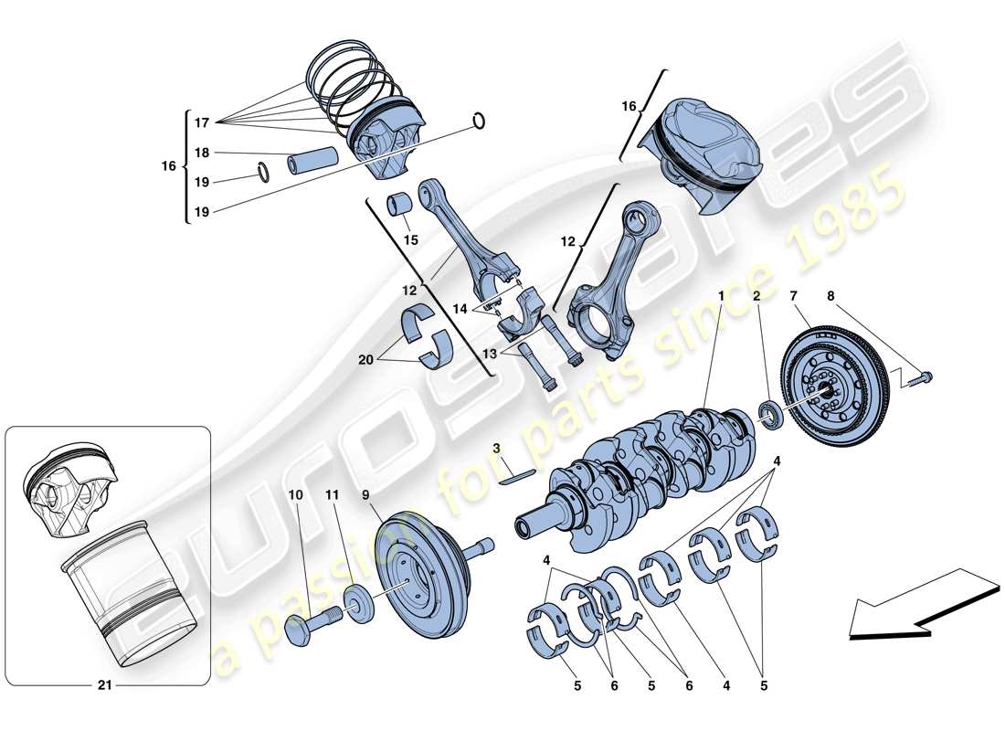 ferrari 458 speciale (rhd) cigüeñal - biela ​​y pistones diagrama de piezas